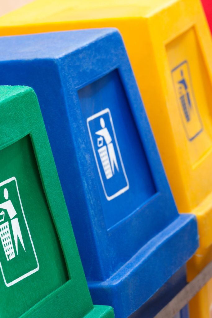recycling bins of different colors